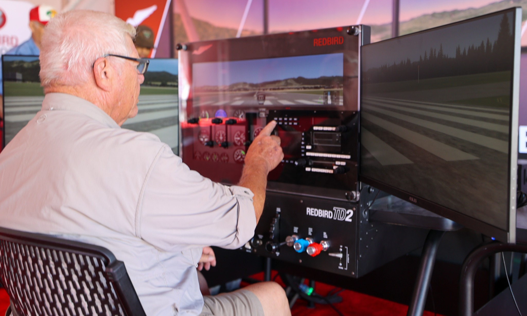 Pilot using a Redbird TD2 for instrument training